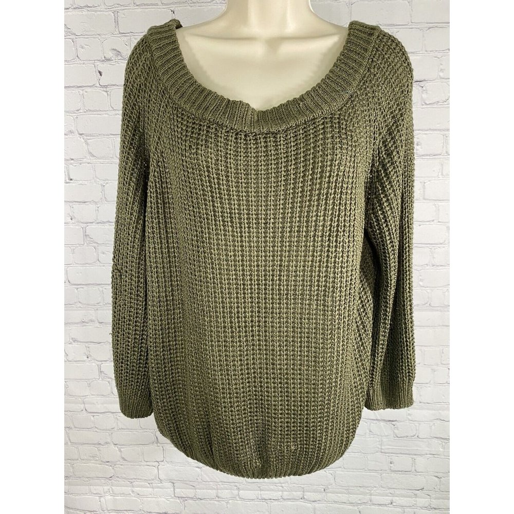 NWT NWD Impressions Green Chunky Knit Cotton Blend Pullover Sweater S/M